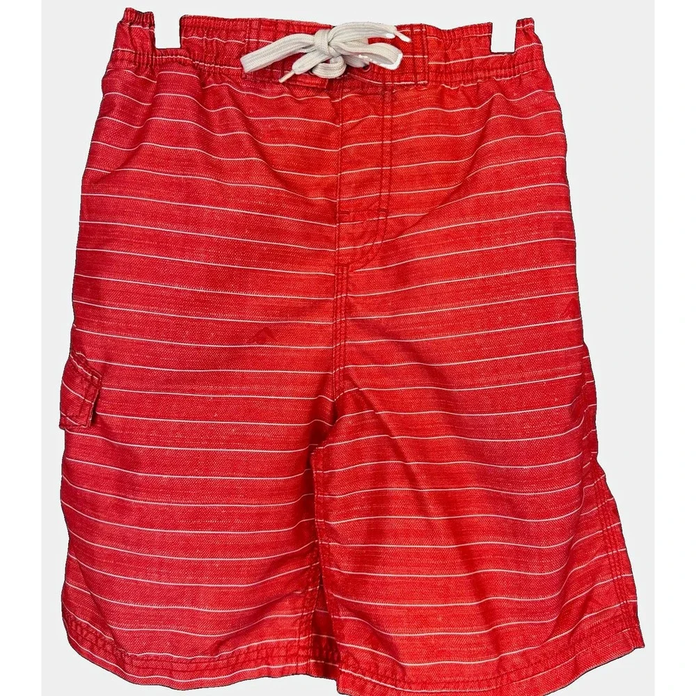 Kanu Surf Shorts Swim Trunks Youth M orange Striped Drawstring Pocket Mesh Lined